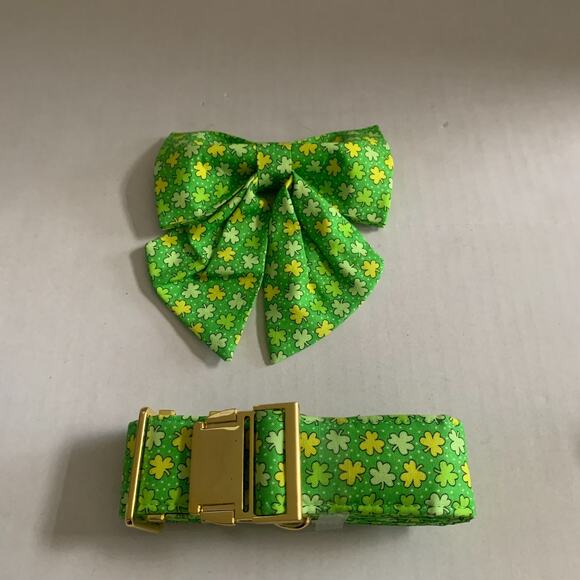 Unique Style Paws Cotton Dog Collar With Removable Bow St. Patrick Day - Picture 8 of 8